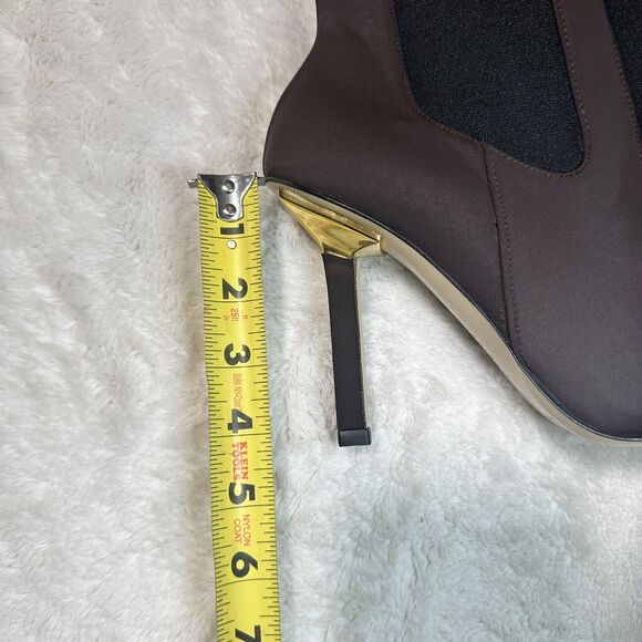 GOOD AMERICAN Size 9.5 Neoprene Chocolate Brown Satin High Heel Bootie Sleek NEW - Picture 5 of 6